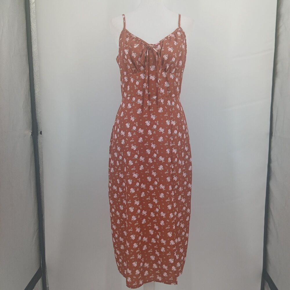 Shein Midi Sundress Womens Size Medium Brown Pink Floral Cottagecore